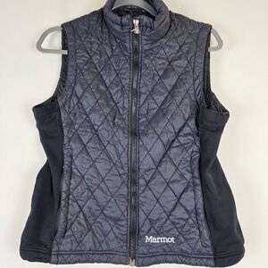 Marmot Vest Women Large Black Logo Classic Quilted Puffer Outdoor Ski Hiking.E33